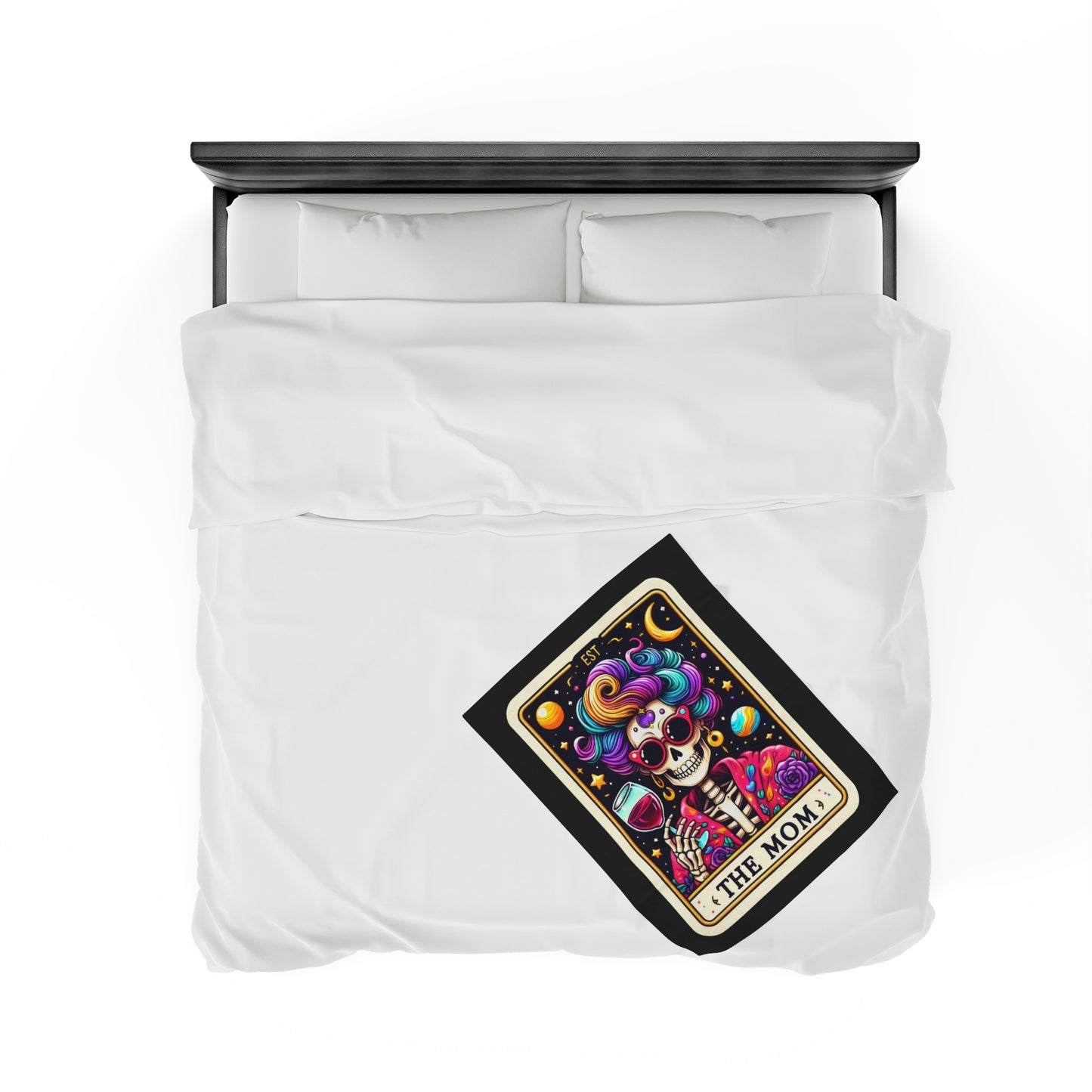 Mom Tarot Card Velveteen Plush Throw Blanket | Gift for Moms | Tarot-Inspired Mother's Day Blanket | Cozy Skeleton Blanket for Super Moms