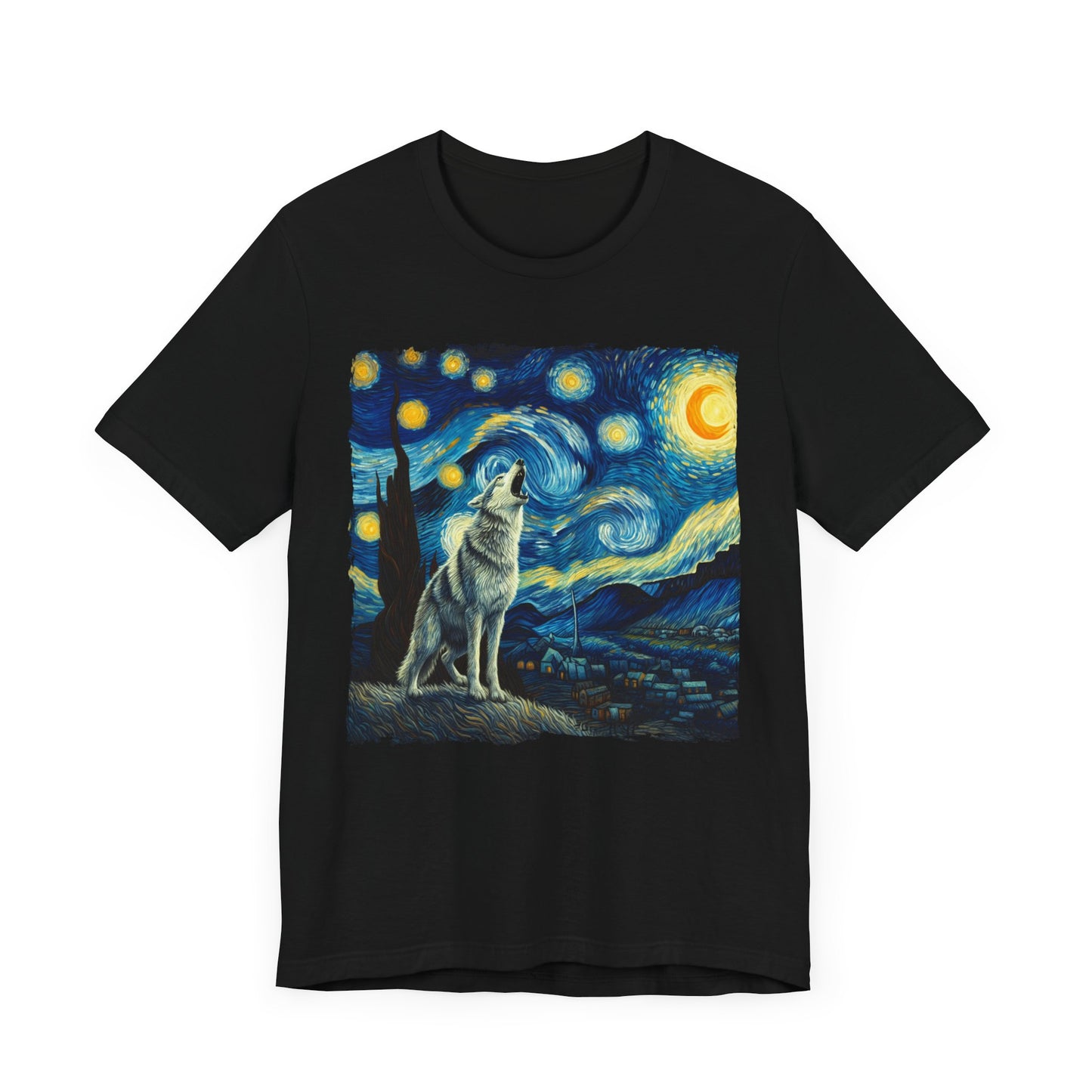 Lone Wolf Night Sky Shirt | Starry Night-Inspired Art Tee | Mystical Wolf Lover Gift for Nature & Wilderness Enthusiasts Wolf Gift Cool Wolf