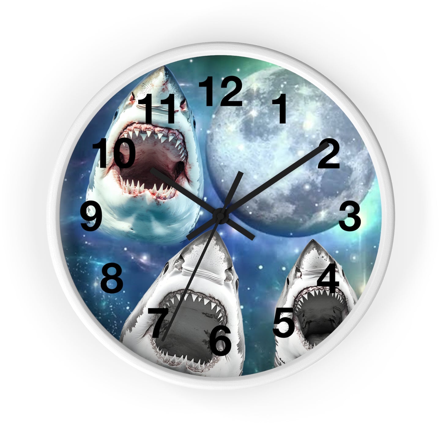 Sharks Howling at the Moon Wall Clock | Great White Shark Design | Battery Operated | Perfect Decor Shark Lovers Unique Ocean-Inspired Gift