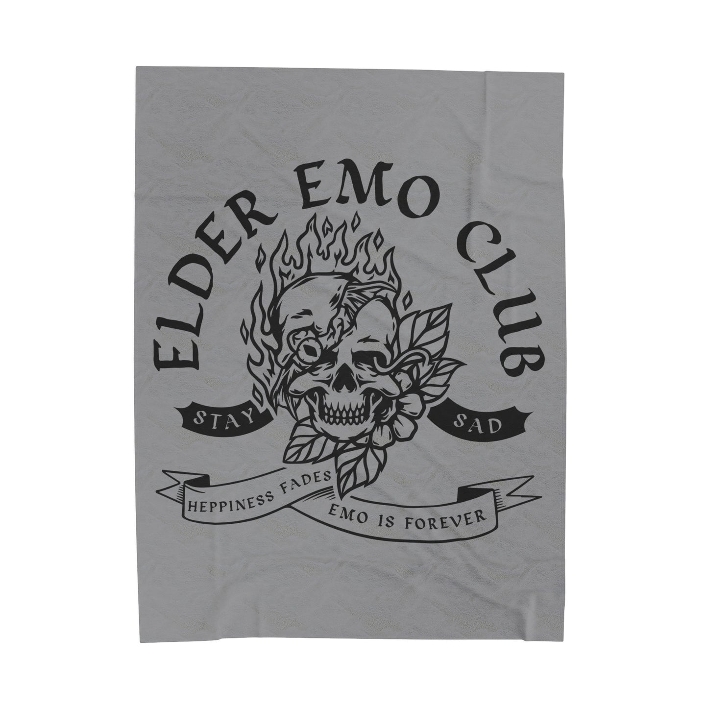 Elder Emo Club Velveteen Plush Throw Blanket Grey Happiness Fades Emo Forever Blanket Stay Sad Cozy Alternative Decor Elder Emo Style Gift