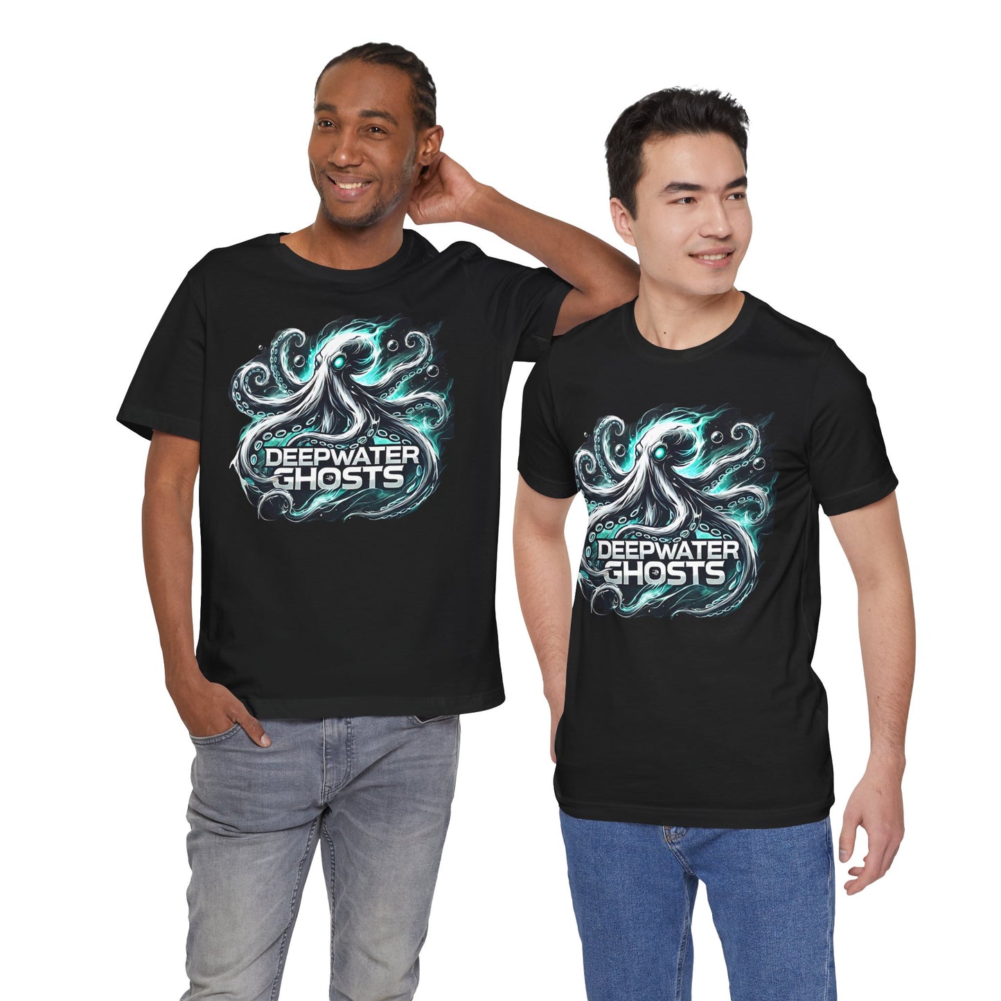 Deepwater Ghosts Octopus Shirt | Mysterious Ocean Creature Design | Unique Gift Marine and Gaming Fans | Esports Jersey Style Graphic Tee