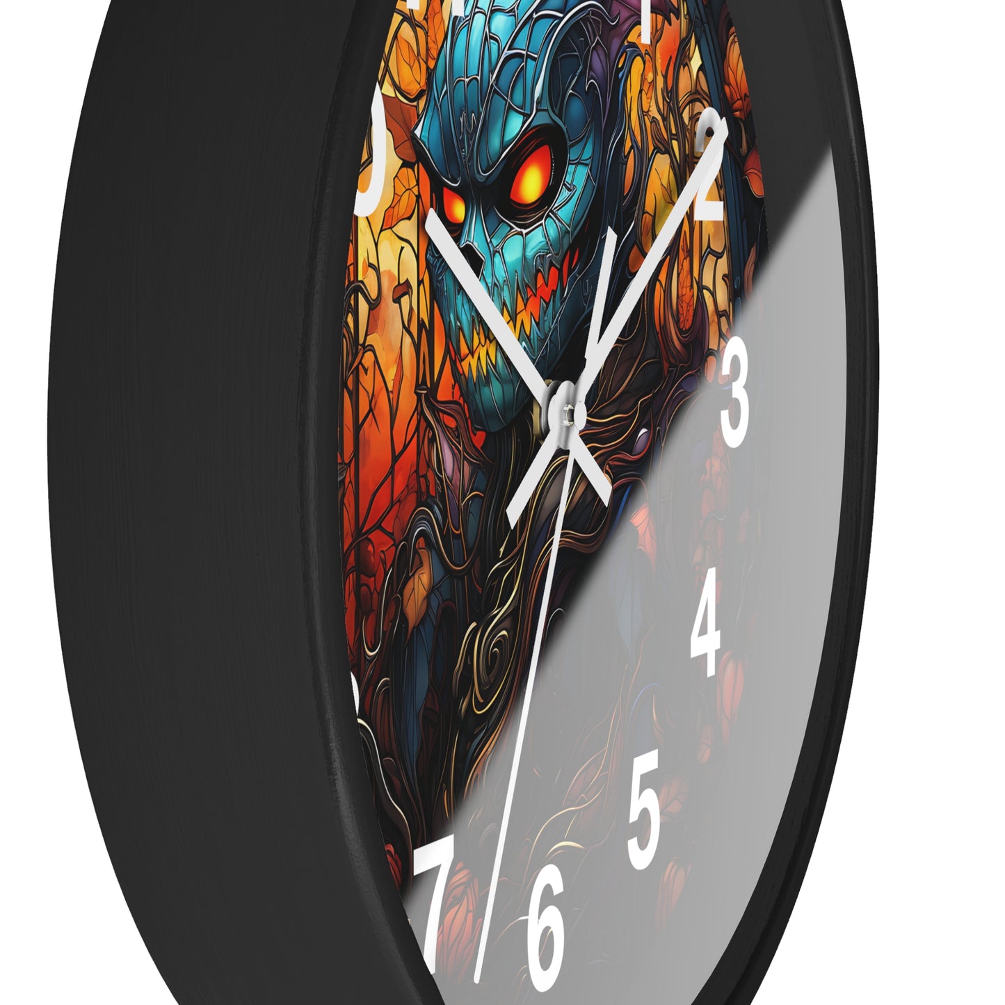 Scary Blue Gremlin Style Monster Stained Glass Wall Clock | Halloween Spooky Decor | Battery Operated Witch Monster Accent Horror Fans Gift