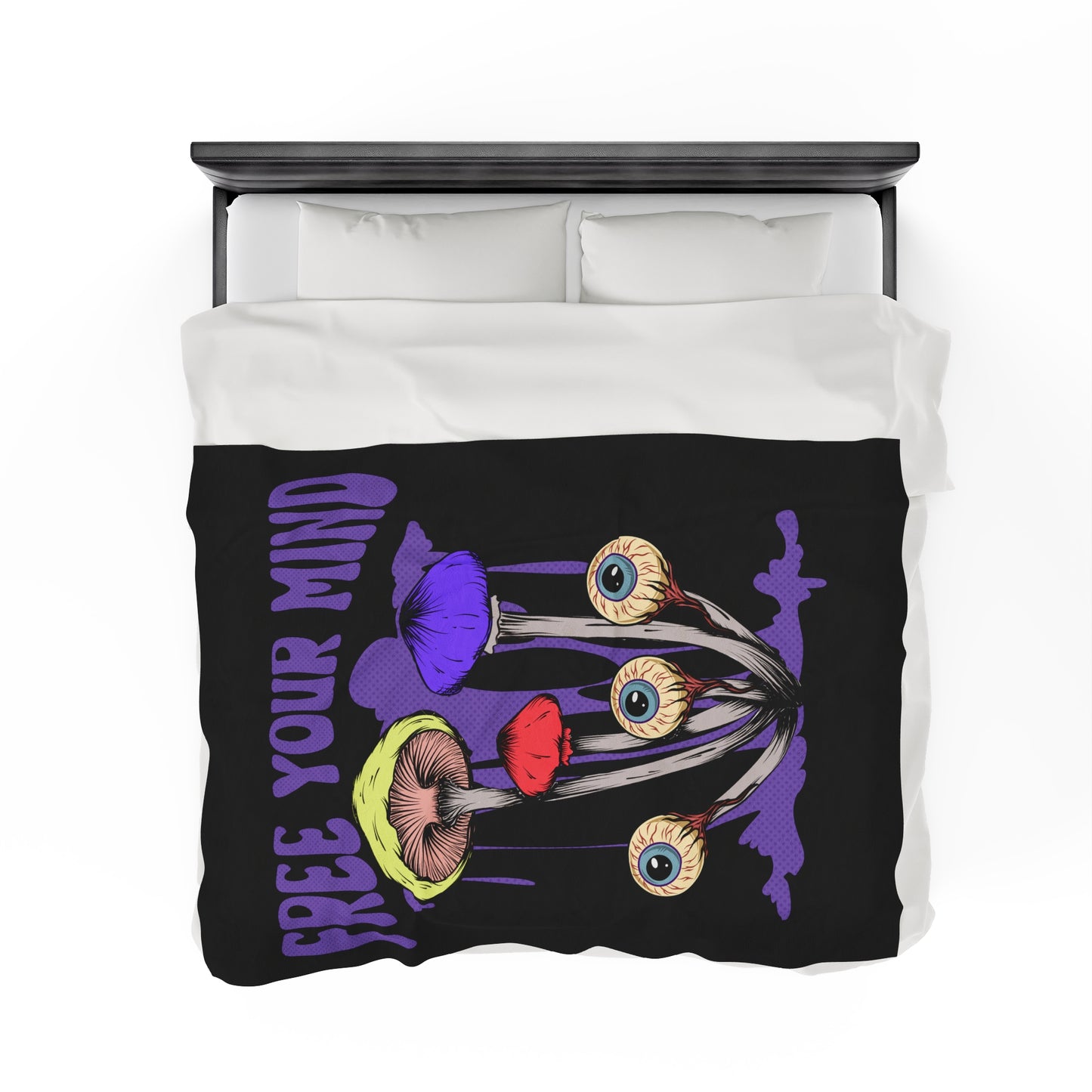 Free Your Mind Mushroom Velveteen Plush Throw Blanket Trippy Psychedelic Shroom Festival Rave Blanket | Cozy Gift Hippie Mushroom Lover