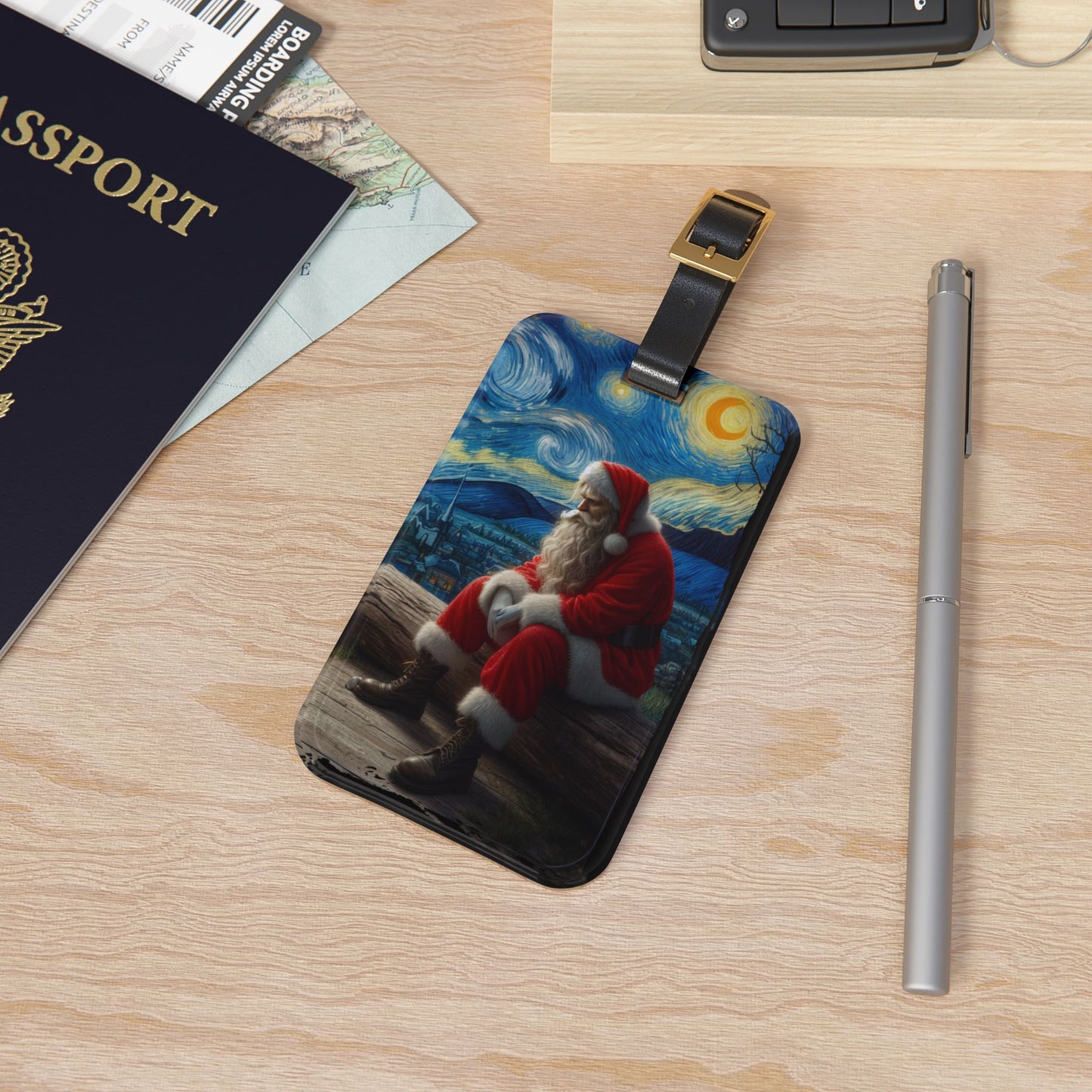 Santa Claus Night Sky Luggage Tag | Starry Night-Inspired Holiday Travel Accessory | Christmas Baggage ID for Santa Lovers | Festive Gift