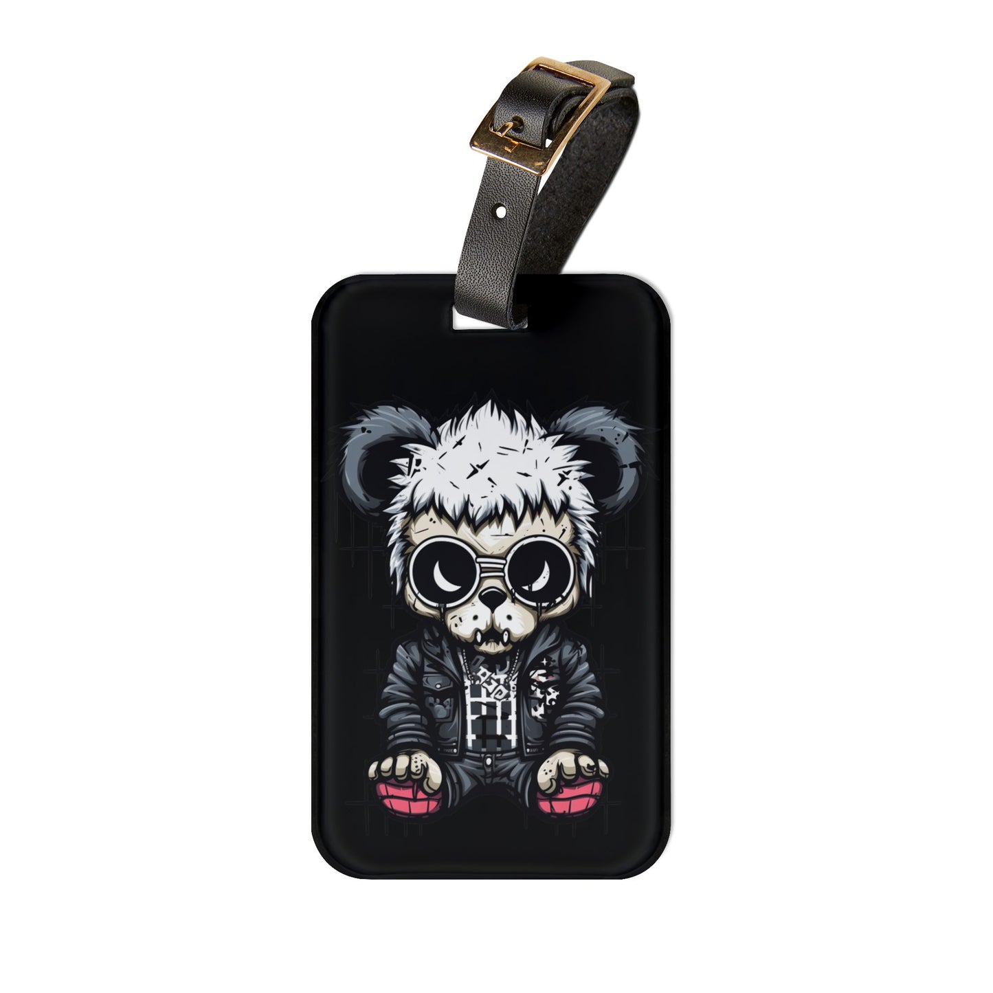 Emo Punk Bear Leather Jacket Luggage Tag | Edgy Gothic Travel Accessory | Baggage ID for Alternative Fashion Lovers Perfect Elder Emo Style