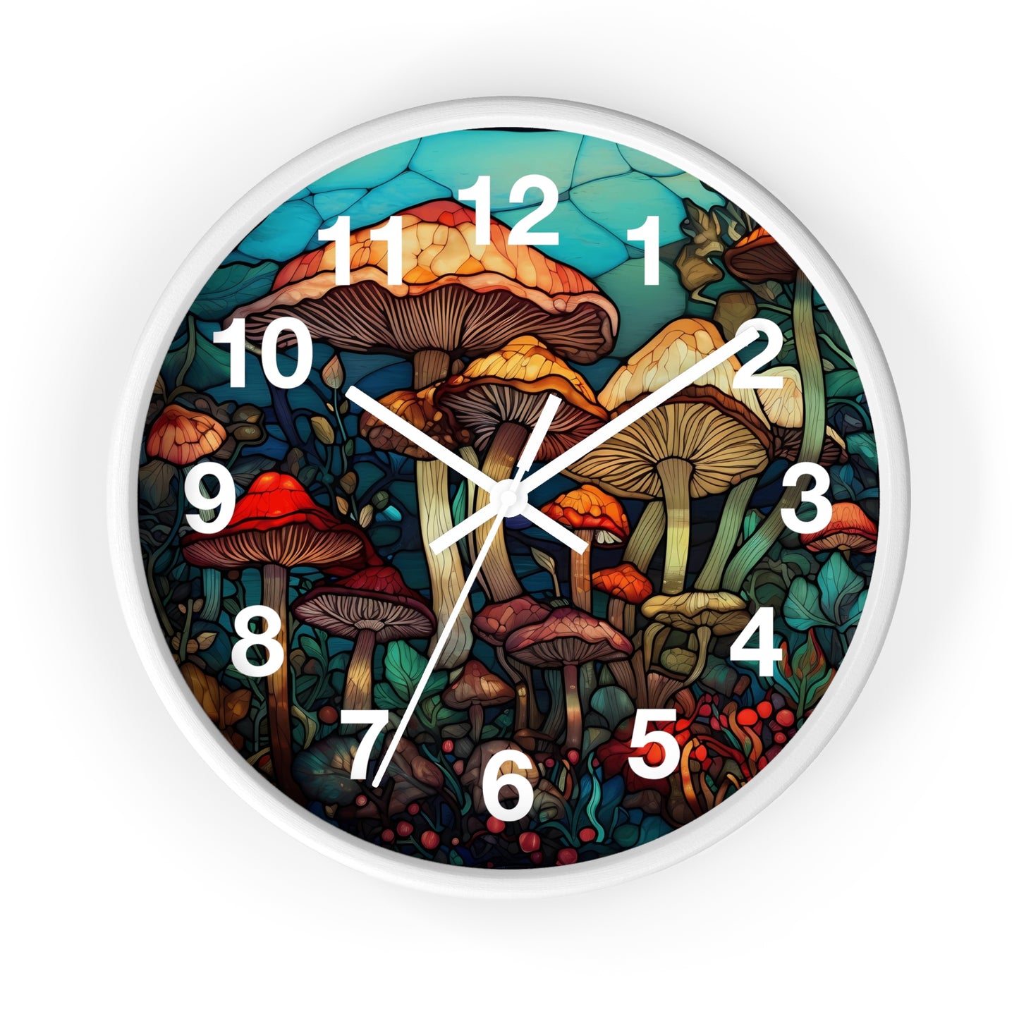 Stained Glass Mushroom Wall Clock | Psychedelic Rave Shroom Decor | Trippy Stain Glass Design | Battery Operated | Unique Garden Gift