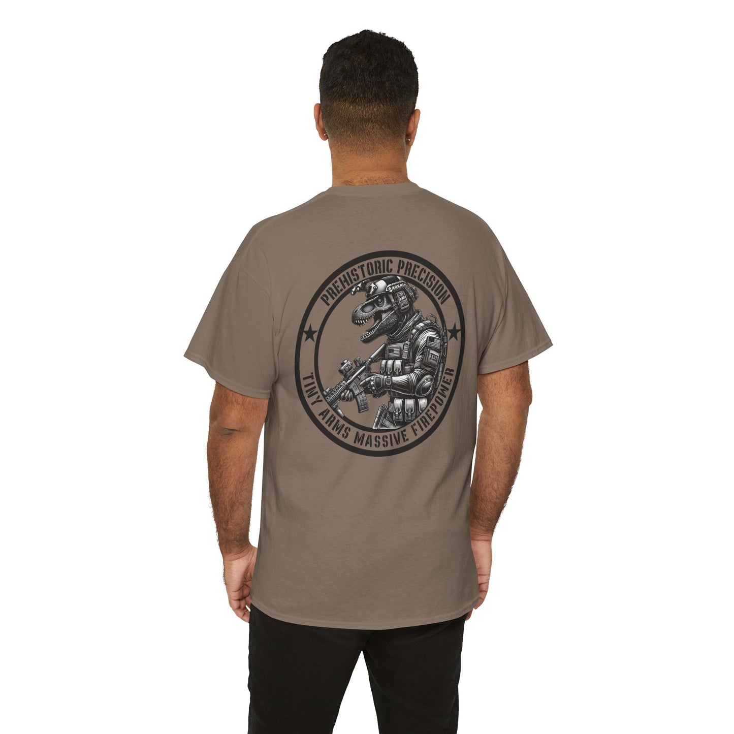 Tactical T-Rex Dinosaur Shirt | Prehistoric Precision Tee Funny Dino Military-Inspired Patriotic Gift Tiny Arms Massive Firepower Dino Lover