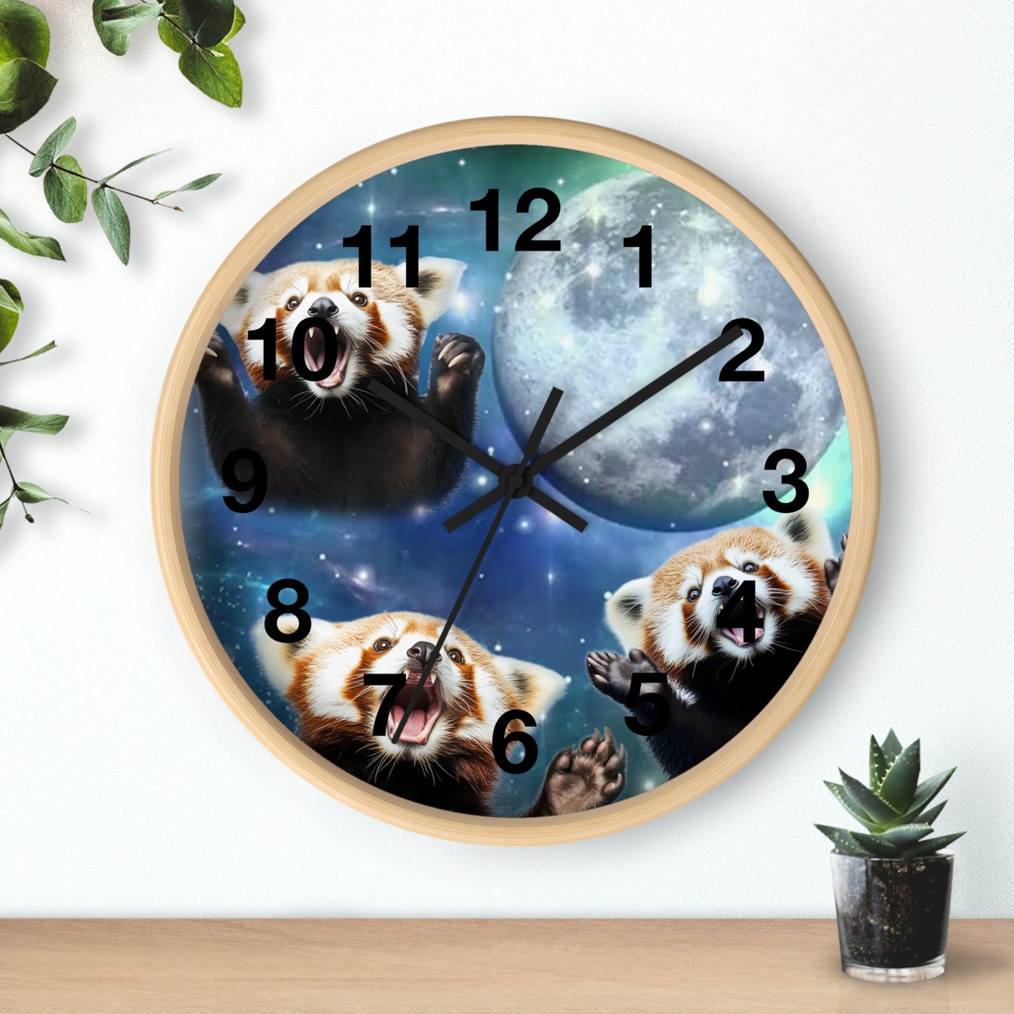 Red Panda Howling at the Moon Wall Clock | Battery Operated | Cute Animal Decor | Perfect Gift for Red Panda Lovers | Whimsical Home Accent