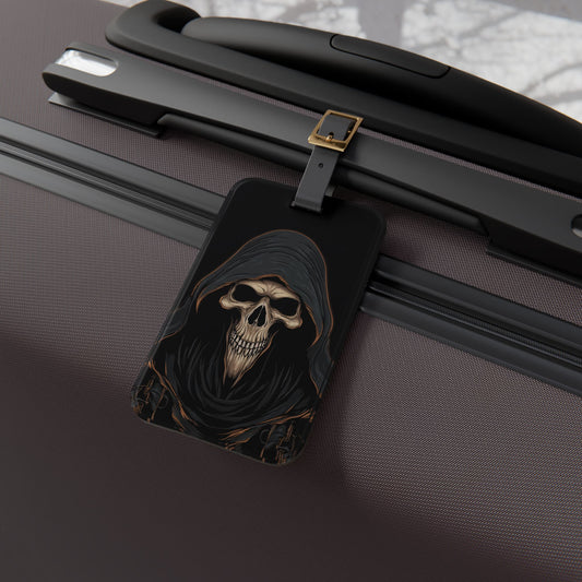 Death's Shadow Luggage Tag | Scary Grim Reaper Design | Gothic Horror Travel ID | Skull and Scythe Dark Aesthetic for Sinister Travelers