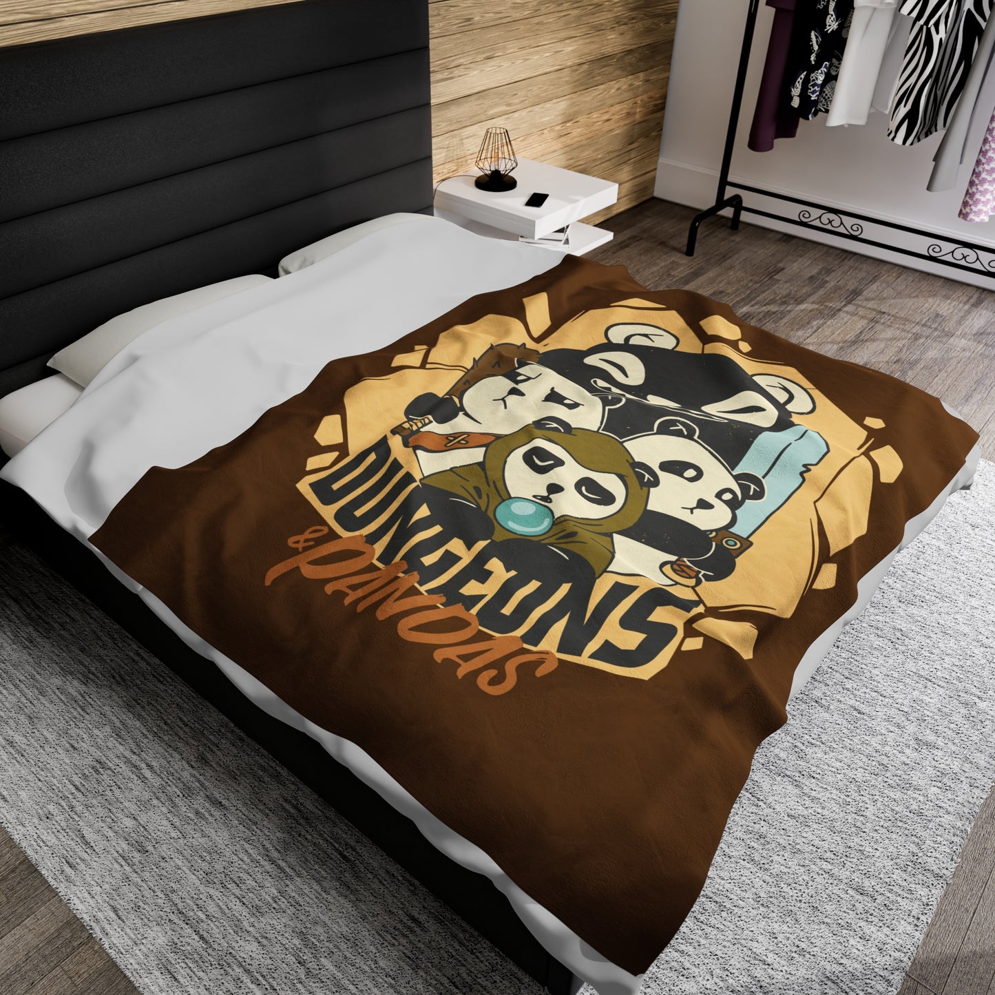 Dungeons and Pandas Velveteen Plush Throw Blanket | Funny Panda Lover Gift | Nerdy Parody Blanket | Fantasy Roleplaying Cozy Bamboo Decor