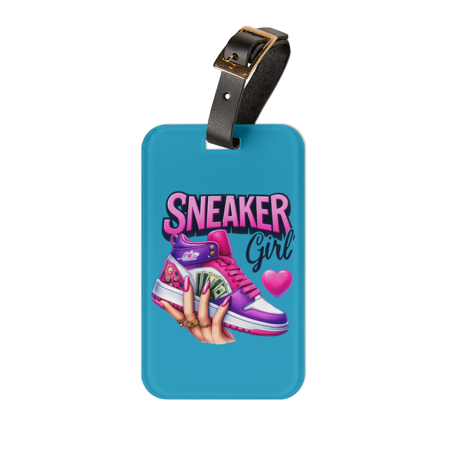 Sneaker Girl Hand Luggage Tag | Bold Nail Art and Money Vibes Baggage ID | Womens Urban Fashion Travel Accessory Stylish Gift Sneakerheads