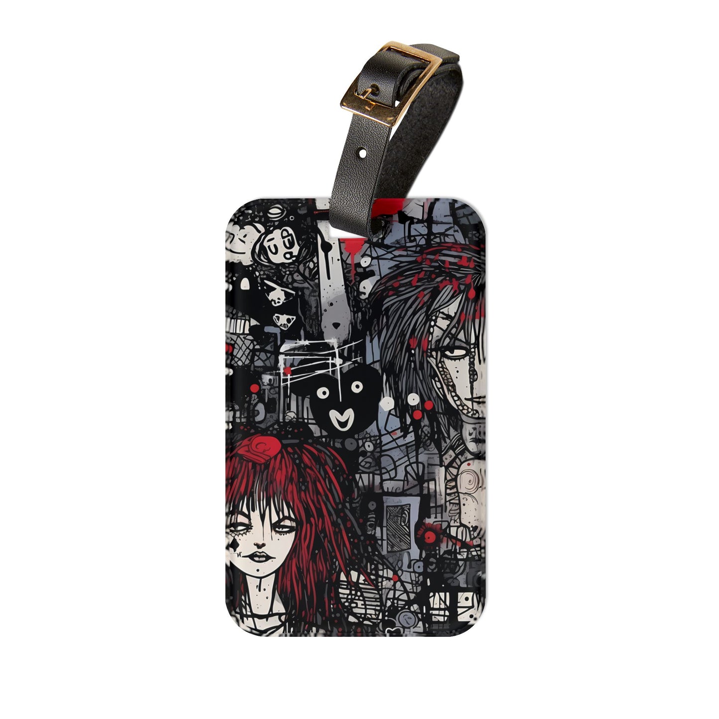 Scary Black and Red Skull Gothic Luggage Tag | Dark Aesthetic Travel Accessory | Unique Baggage ID for Emo Punk Lovers | Gothic Art Design