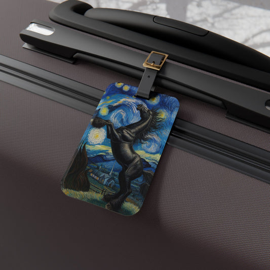 Majestic Black Horse Night Sky Luggage Tag | Starry Night-Inspired Travel Accessory | Elegant Gift for Equestrian Lovers | Baggage ID