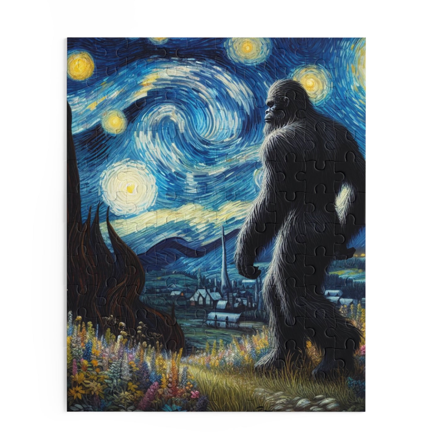 Bigfoot Night Sky Jigsaw Puzzle 120-500 Pieces | Starry Night Inspired Art | Humorous Sasquatch Decor for Quirky Bigfoot Lovers