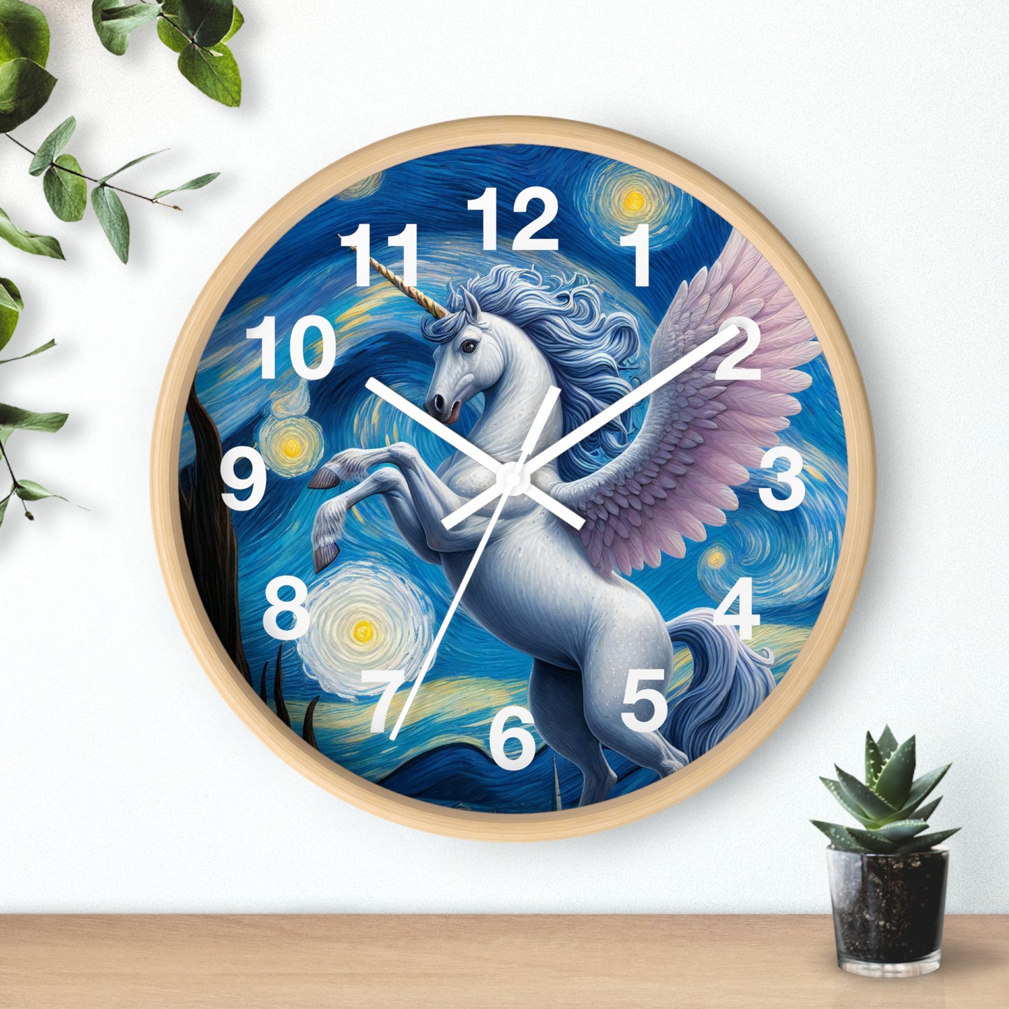 Magical White Unicorn Night Sky Wall Clock | Battery Operated | Starry Night-Inspired Art Perfect Gift Unicorn Lovers Enchanting Wall Decor