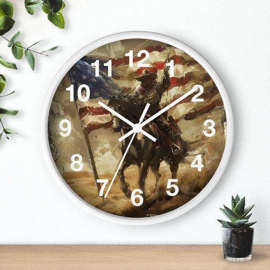 Rebel Cowboy on Horse Wall Clock | Vintage Western Patriot Art | Battery Operated | Rustic Americana Decor | Perfect Gift True Western Fans