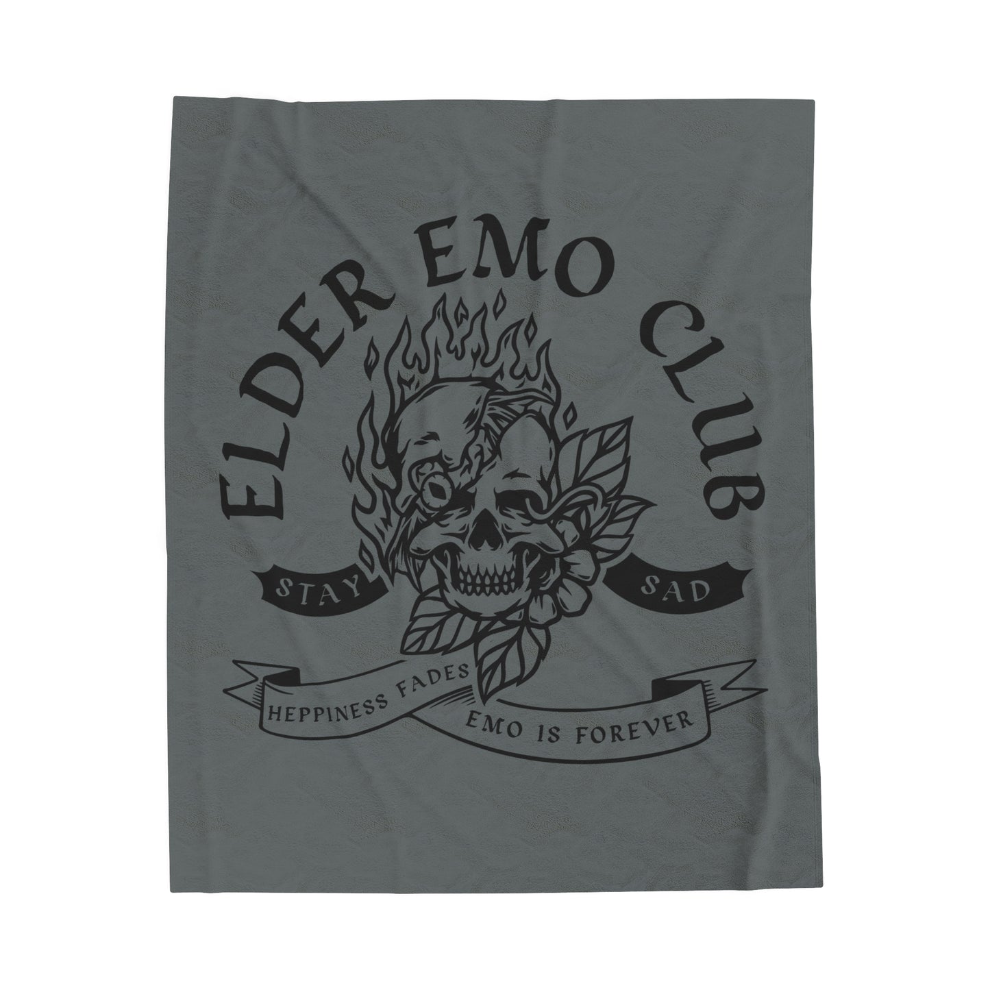 Elder Emo Club Velveteen Plush Throw Blanket Grey Happiness Fades Emo Forever Blanket Stay Sad Cozy Alternative Decor Elder Emo Style Gift