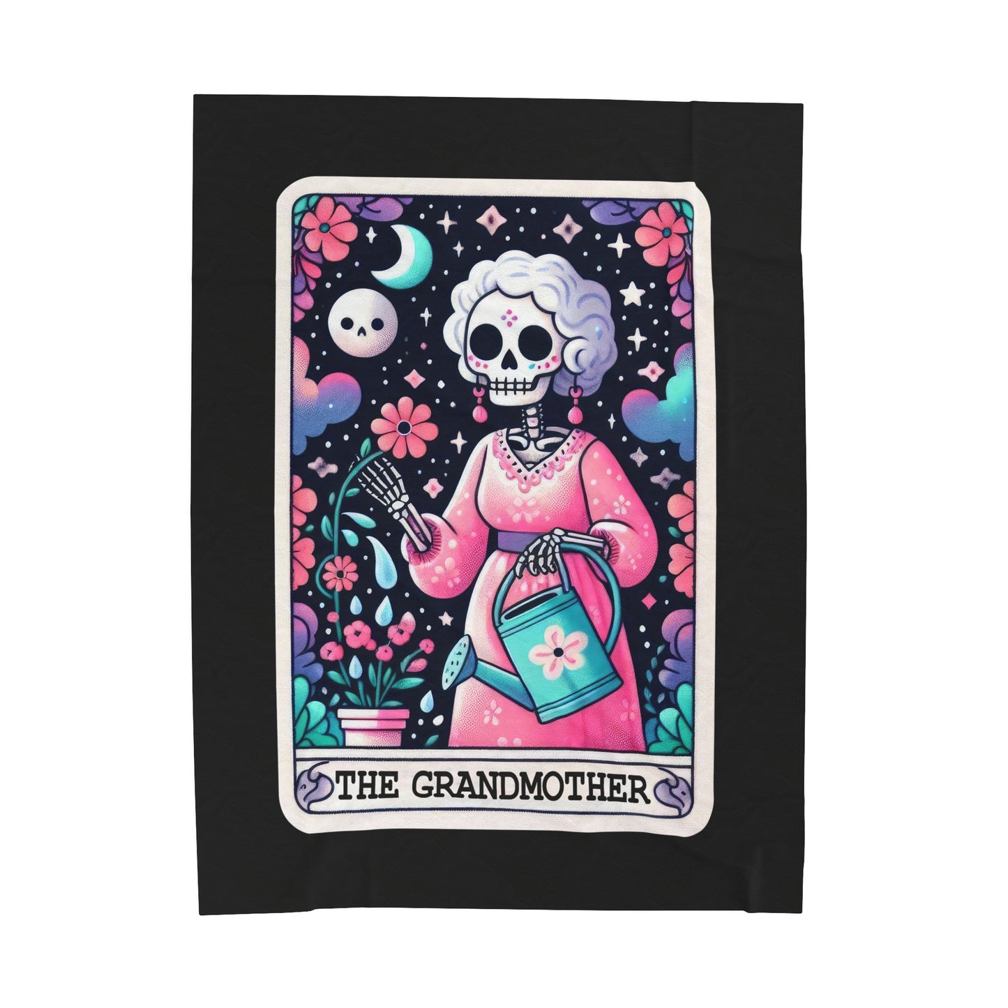 Grandmother Tarot Card Velveteen Plush Throw Blanket | Gift for Grandma | Tarot-Inspired Mother's Day Gift | Cozy Skeleton Blanket Grandmas