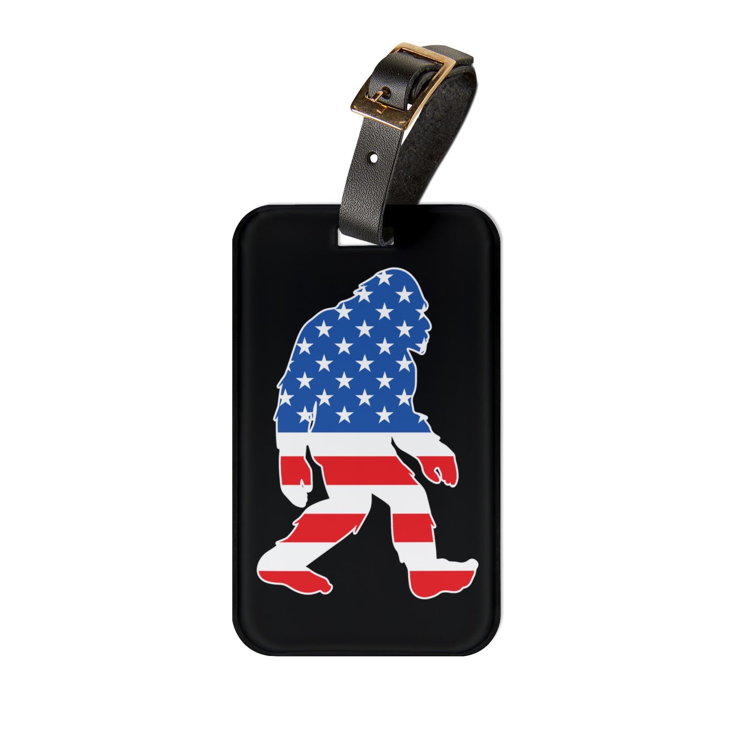 Bigfoot American Flag Luggage Tag | Patriotic Sasquatch Baggage ID | USA Freedom Travel Accessory | Proud USA Patriot Gift for Bigfoot Fans