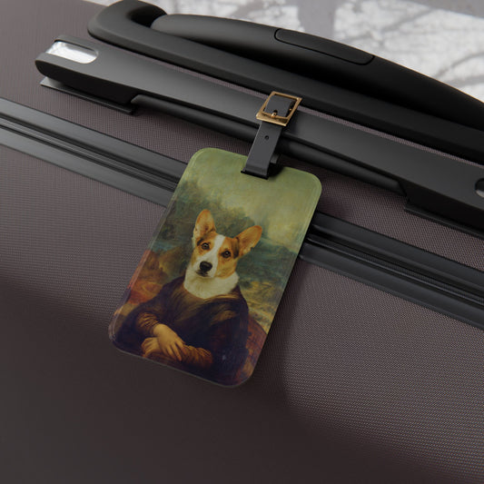 Funny Mona Lisa Style Dog Head Luggage Tag - Dog Lisa Painting Joke Baggage ID - Classic Art Humor for Dog Lovers