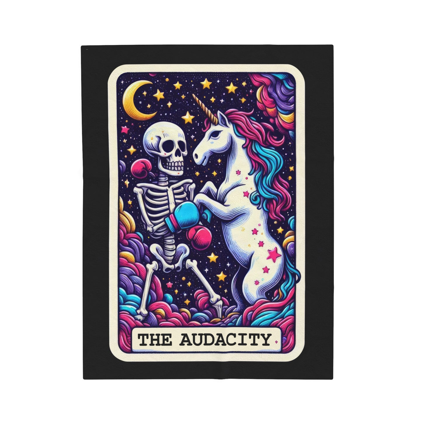 The Audacity Tarot Card Velveteen Plush Throw Blanket | Skeleton Unicorn Blanket Tarot-Inspired Funny Gift | Cozy Blanket Bold Personalities