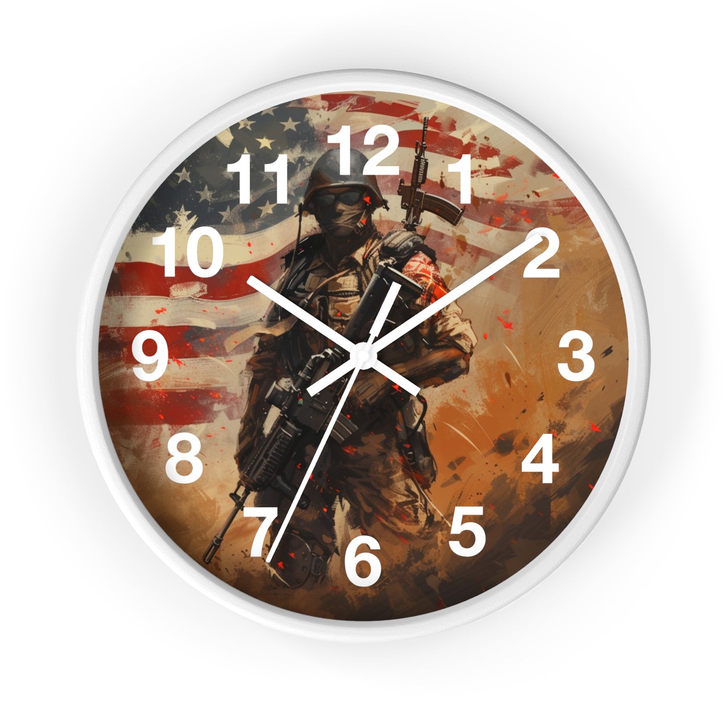 War-Ready Tactical Soldier Wall Clock | Rugged Military Tribute Art | Battery Operated | Bold USA Decor | Perfect Gift Warriors and Patriots