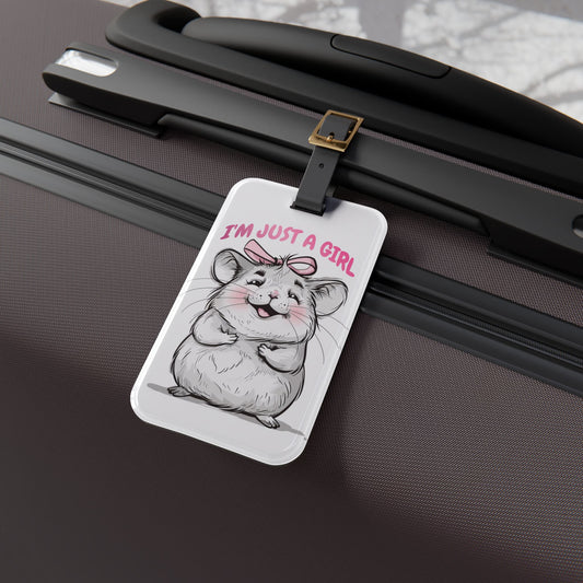 I'm Just a Girl Hamster Luggage Tag | Cute Hamster Baggage ID | Gen Z Quotes | Zoomer Humor Sassy Animal Vibes Adorable Travel Accessory