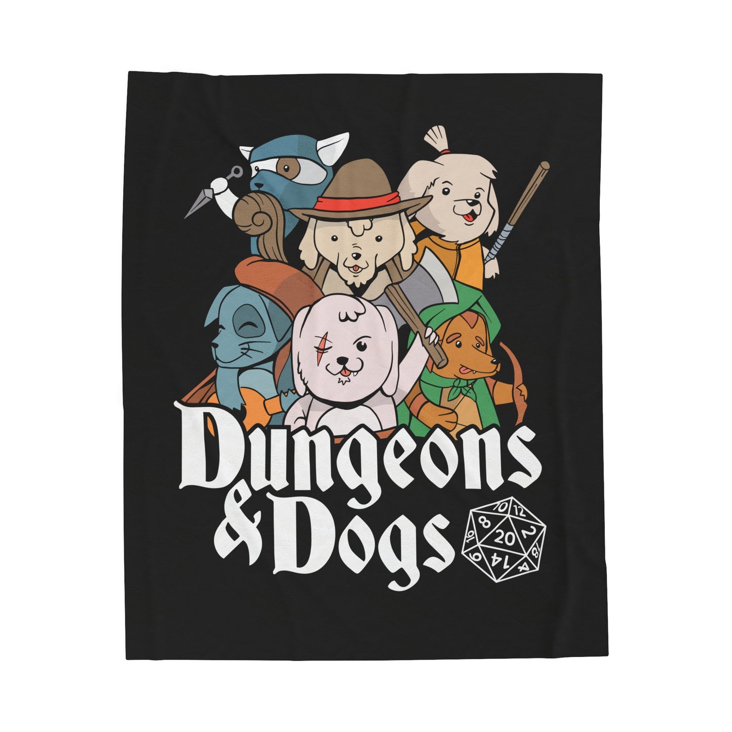 Dungeons and Dogs Velveteen Plush Throw Blanket | Funny Dog Lover Gift | Nerdy Parody Blanket | Fantasy Roleplaying Cozy Canine Decor