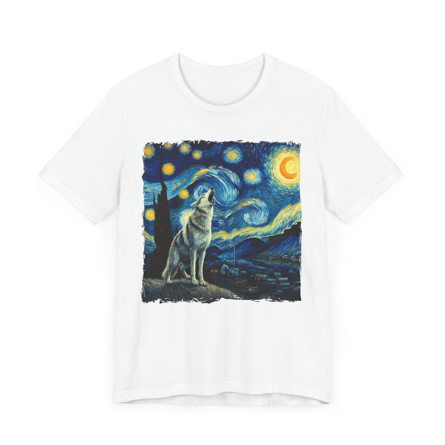 Lone Wolf Night Sky Shirt | Starry Night-Inspired Art Tee | Mystical Wolf Lover Gift for Nature & Wilderness Enthusiasts Wolf Gift Cool Wolf