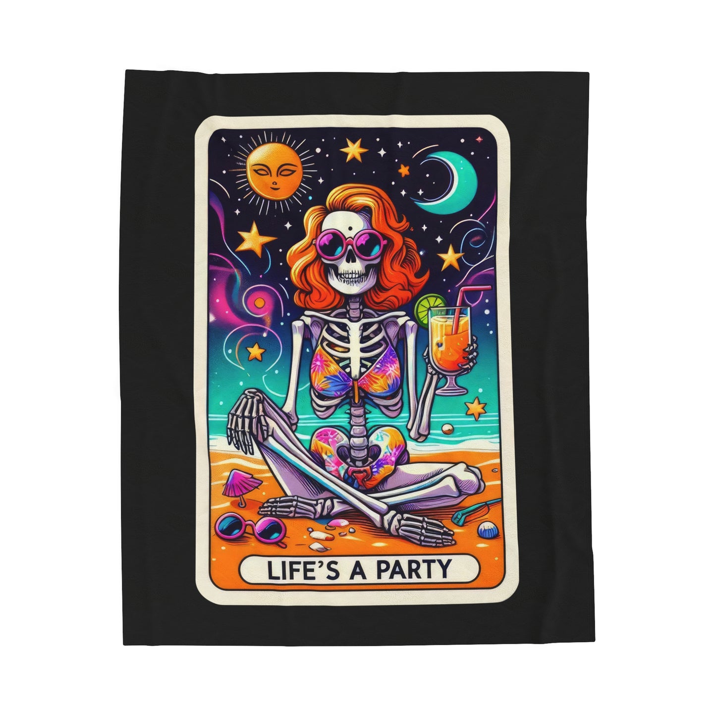 Life's a Party Tarot Card Velveteen Plush Throw Blanket | Party Lover Gift | Celebration Skeleton Blanket | Tarot-Inspired Cozy Decor Gift