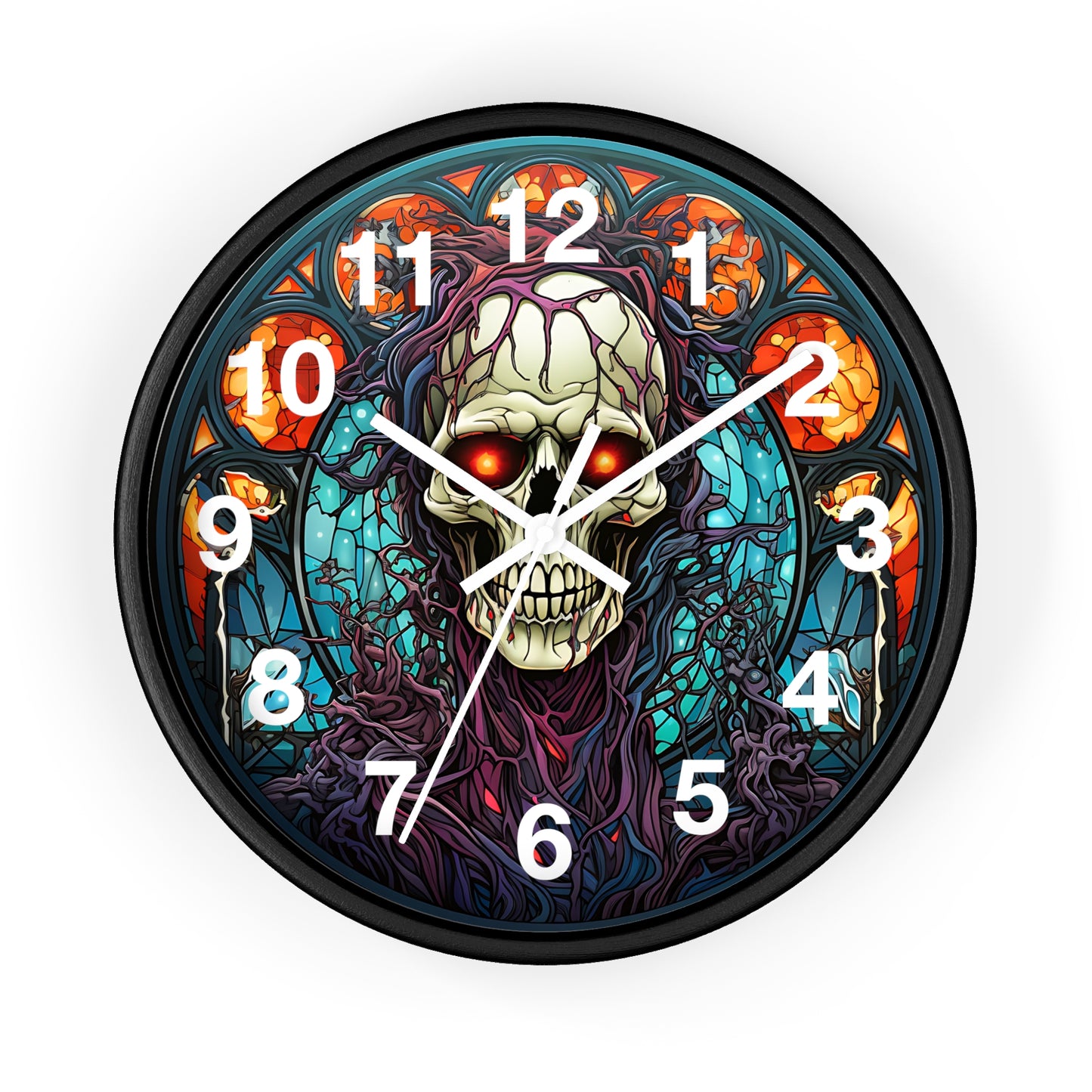 Skull Mosaic Glass Style Wall Clock | Battery Operated | Unique Gothic Decor | Perfect Gift for Skull Lovers | Eye-Catching Home Accent