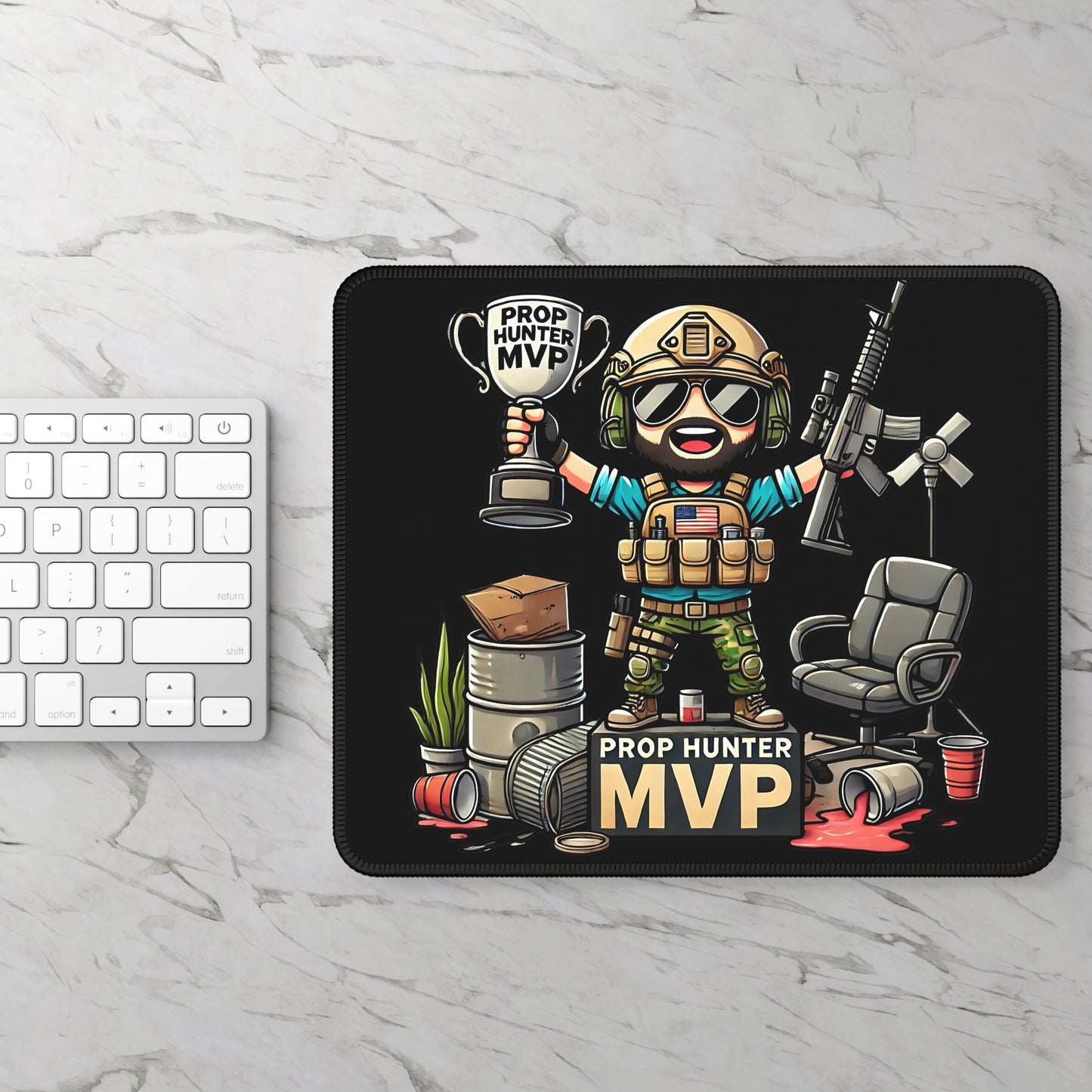 Prop Hunter MVP Cartoon Non Slip Mouse Pad | Funny Tactical Gamer Design | Trophy & Props Victory | Bearded Prop Hunt Inspired Theme