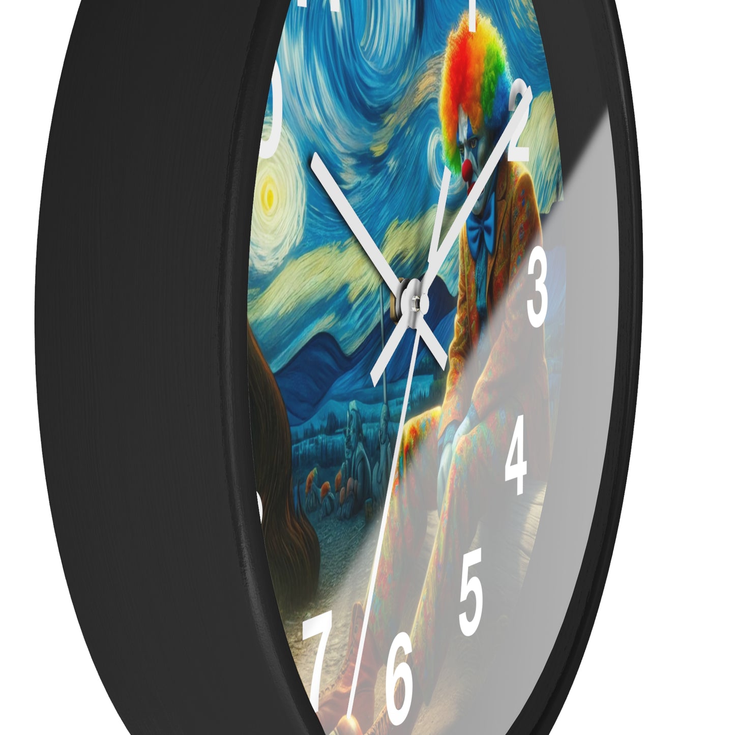 Sad Clown Night Sky Wall Clock | Battery Operated | Melancholic Art Inspired by Starry Night | Unique Gift Clown Lovers Artistic Wall Decor