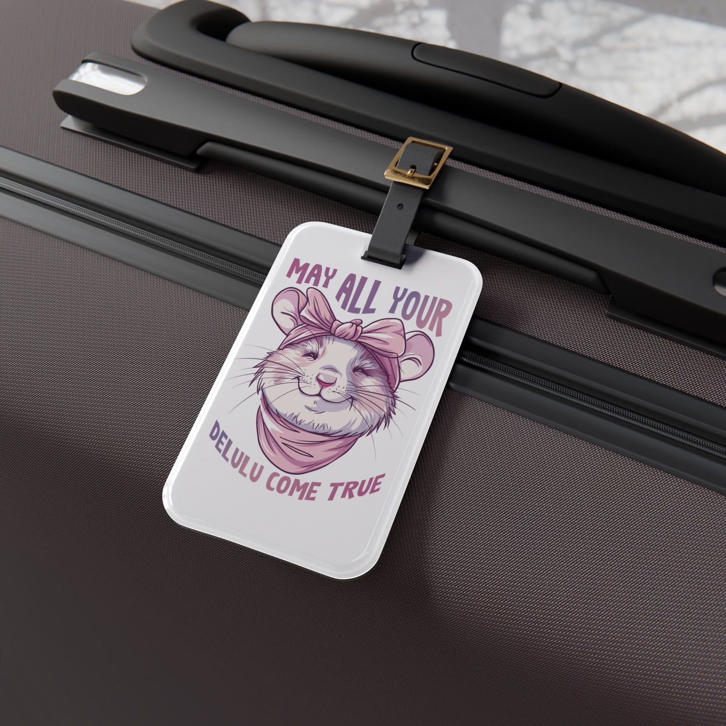 May Your Delulu Come True Luggage Tag Cute Funny Hamster Baggage ID Trendy Gen Z Humor Zoomer Vibes Sassy Animal Lover Gift Travel Accessory