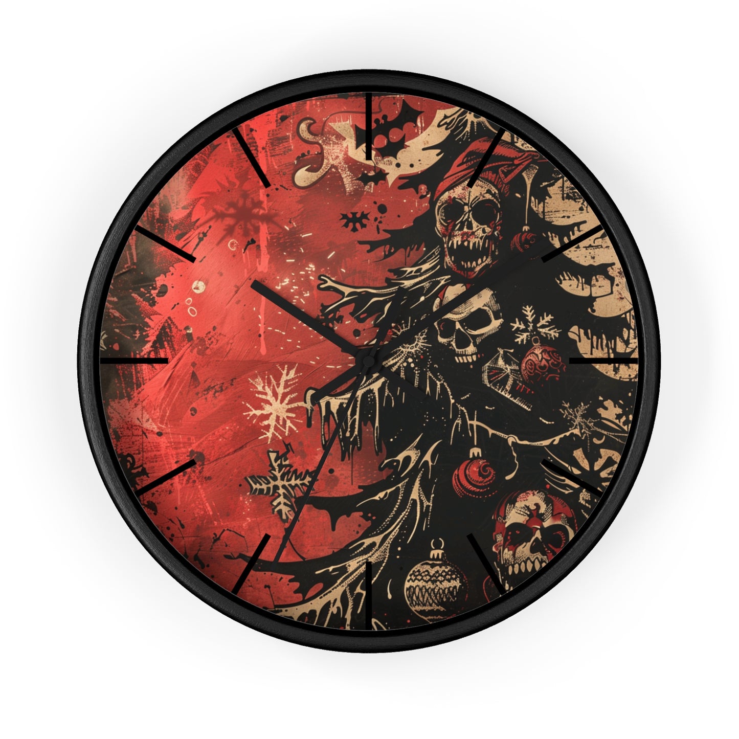 Black & Red Christmas Gothic Wall Clock | Unique Holiday Decor | Battery Operated | Dark Spooky Aesthetic | Perfect Gift for Gothic Lovers