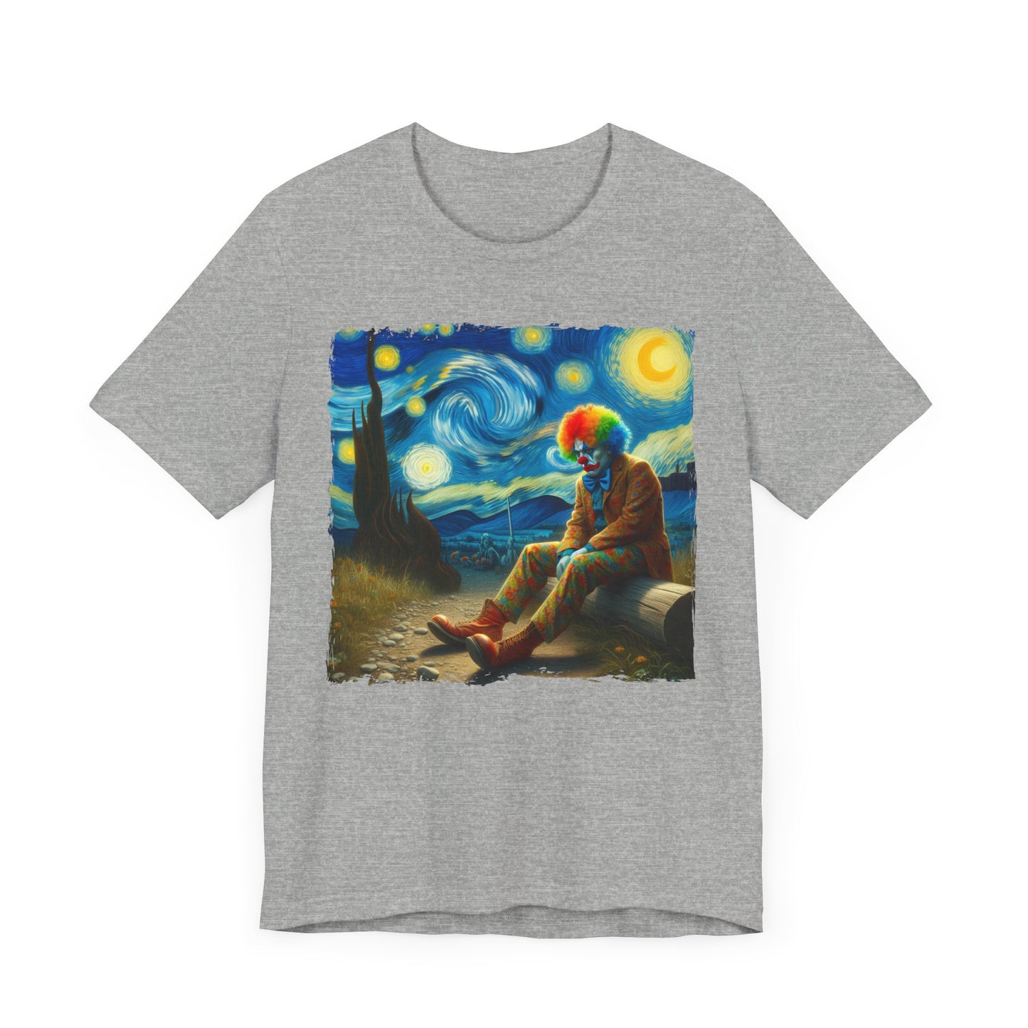 Sad Clown Night Sky Shirt | Starry Night Inspired Art | Dark Humor Clown Shirt for Circus Lovers | Unique Retro Parody Tee Clown Joke GIft