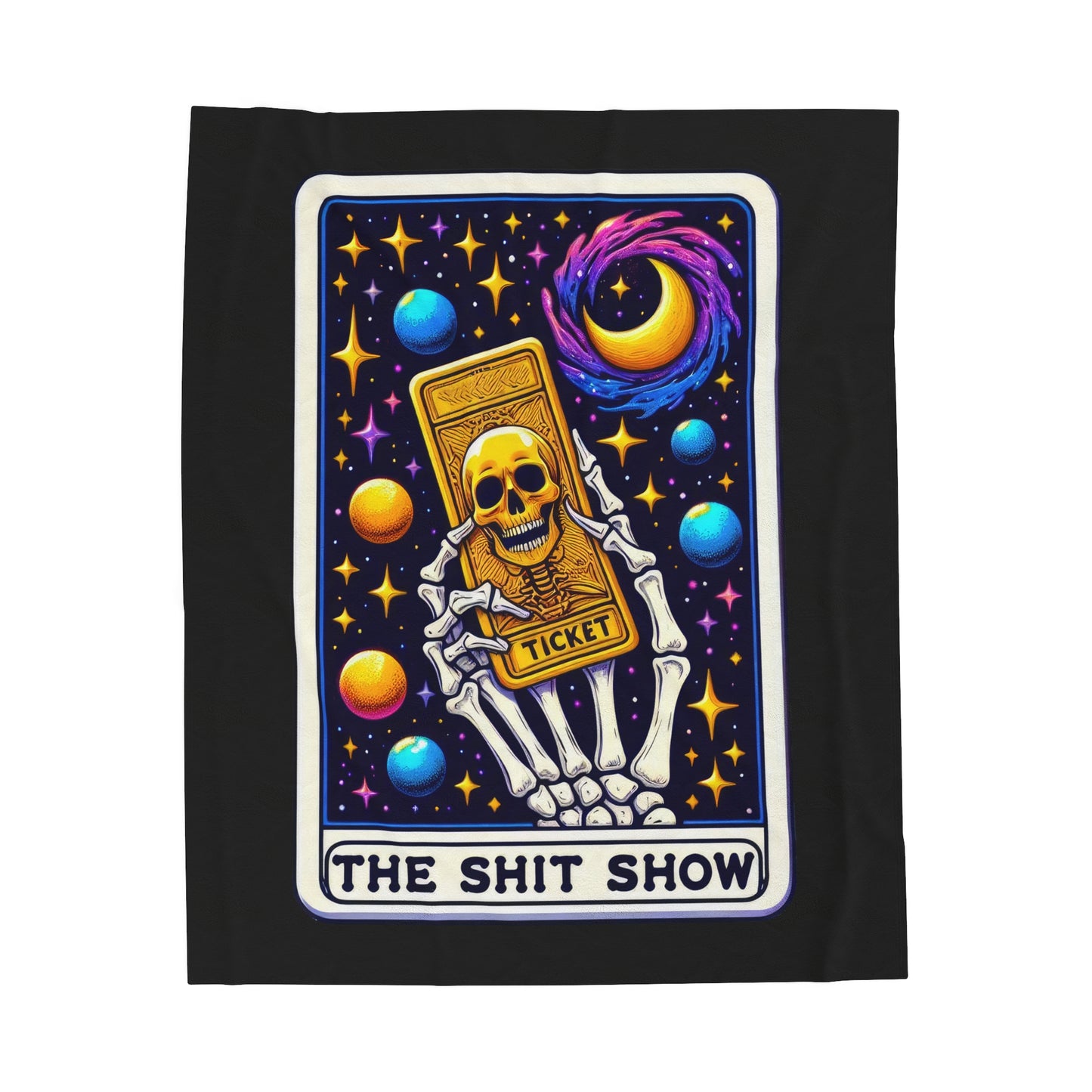 Shit Show Tarot Card Velveteen Plush Throw Blanket | Funny Gag Gift | Sarcastic Skeleton Blanket | Tarot-Inspired Cozy Warm Throw Life Chaos