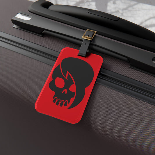 Skull With Emo Hair Luggage Tag | Red Gothic Style Travel Accessory | Emo Statement Baggage ID | Spooky and Stylish Gift for Emo Lovers