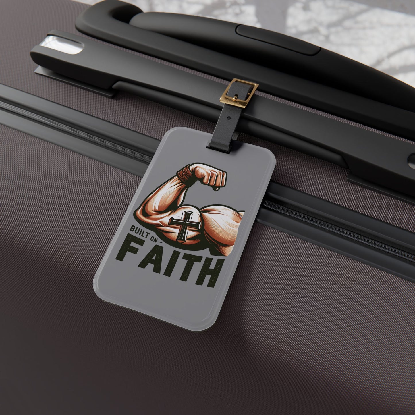 Built on Faith Jesus Luggage Tag | Christian Gym Baggage ID | Faith-Based Fitness Travel Accessory | Inspirational Workout Motivation Gift