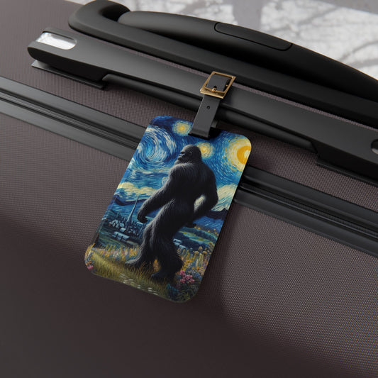 Bigfoot Night Sky Luggage Tag | Starry Night-Inspired Travel Accessory | Humorous Sasquatch Baggage ID for Quirky Bigfoot Lovers