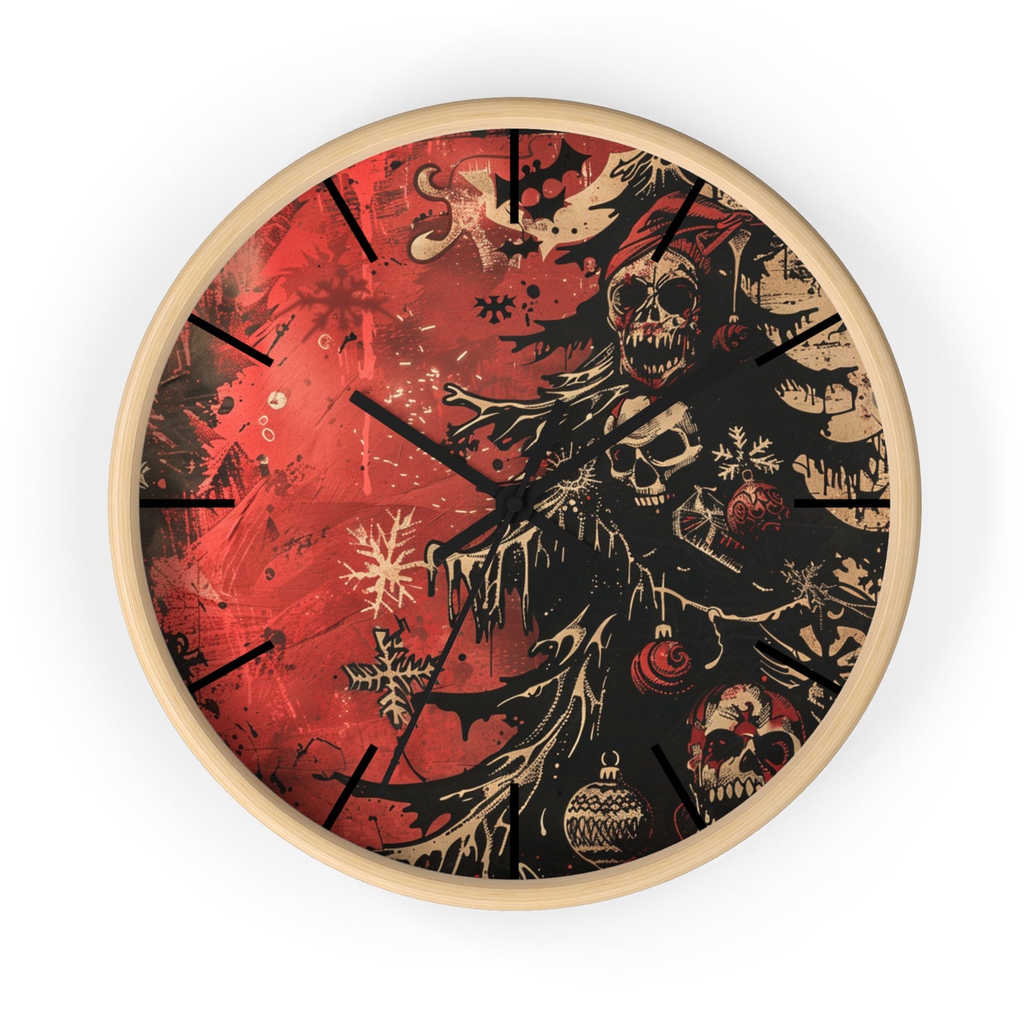 Black & Red Christmas Gothic Wall Clock | Unique Holiday Decor | Battery Operated | Dark Spooky Aesthetic | Perfect Gift for Gothic Lovers