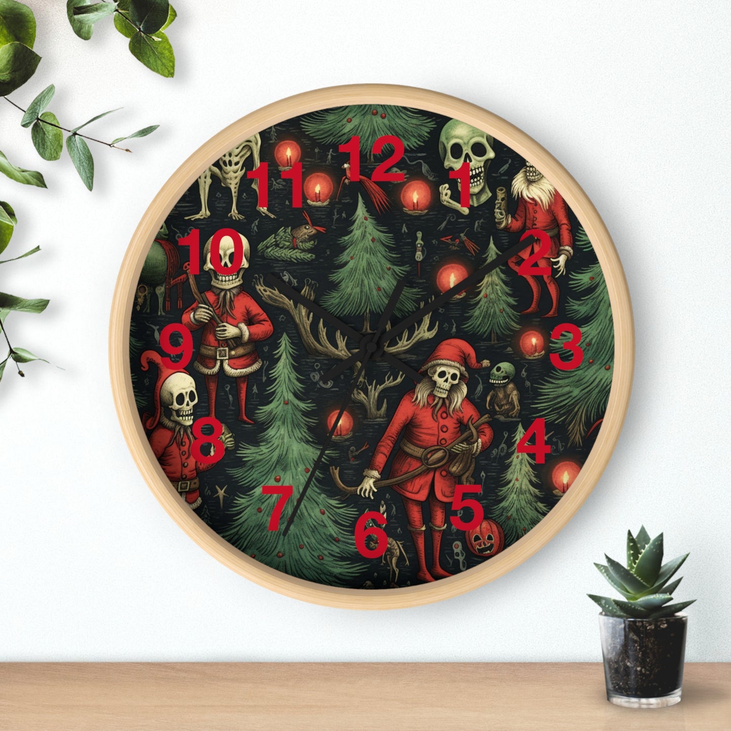 Skeleton Santa Gothic Christmas Wall Clock | Dark Holiday Decor | Battery Operated | Unique Spooky Aesthetic | Perfect Gift for Gothic Lover