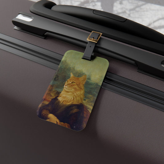 Funny Mona Lisa Style Cat Head Luggage Tag - Cat Lisa Painting Joke Baggage ID - Classic Art Humor for Cat Lovers Classic Art Humor