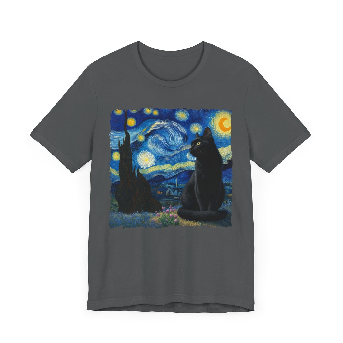 Black Cat Night Sky Shirt | Starry Night Inspired Feline Art | Purr-fect Gift for Cat Lovers | Humorous Cat Parody Tee Funny Cat Gift