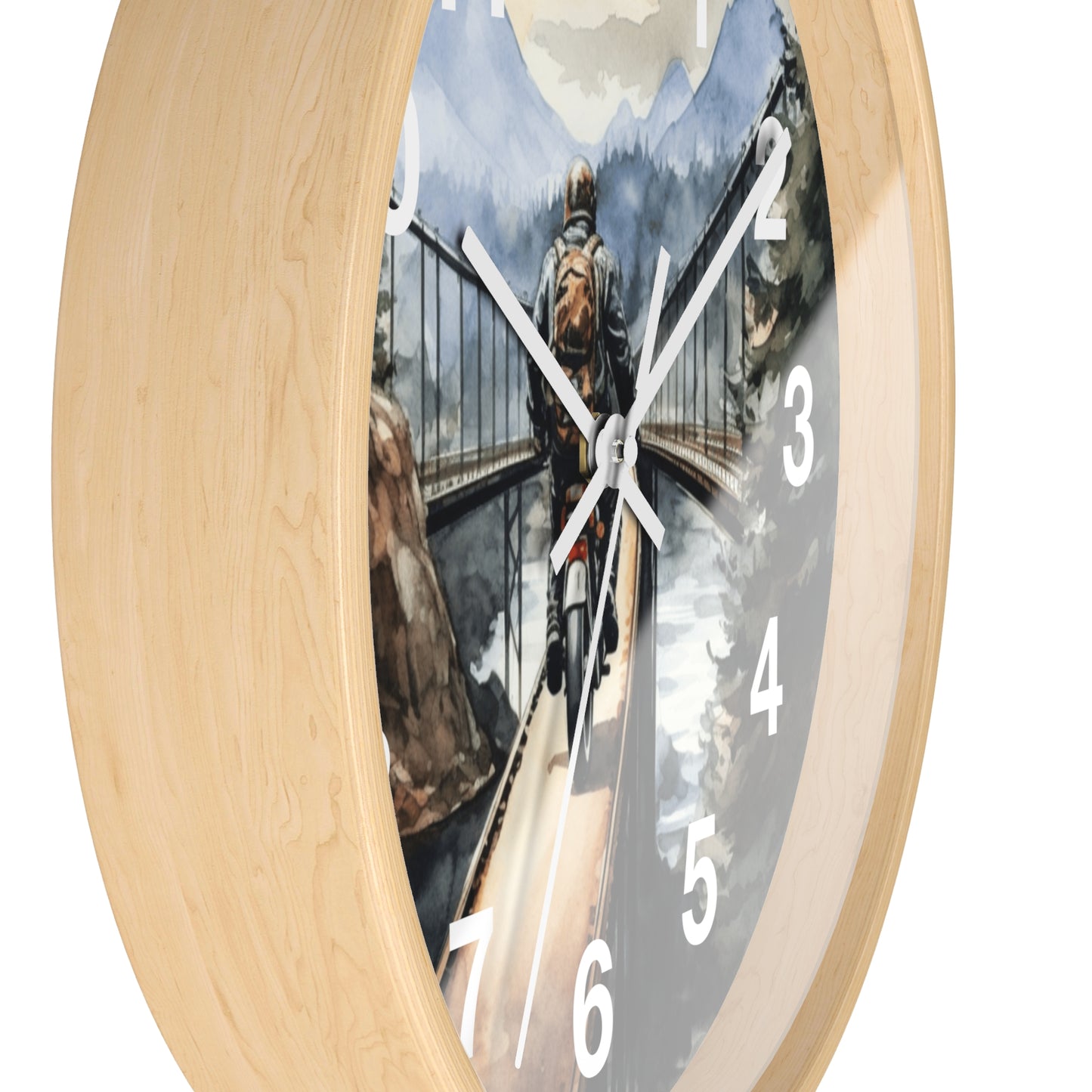 Scenic Bridge Wall Clock | Mountain Forest Peaceful Ride | Motorcycle Art | Unique Biker Decor Nature Adventure Gift Battery Operated Clock