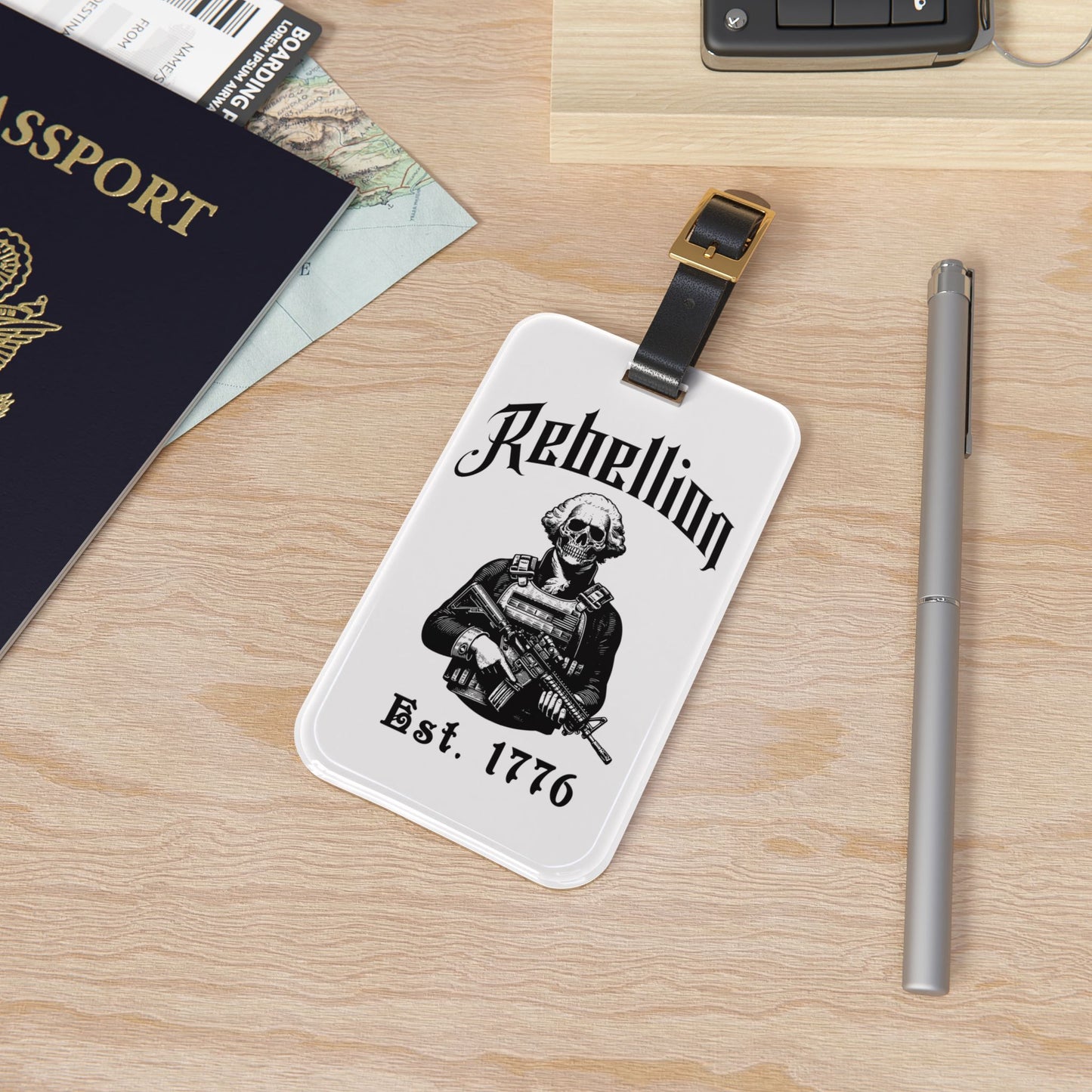 Rebellious Skeleton Founding Father Luggage Tag Patriotic USA Baggage ID Dark Aesthetic Founding Father Travel Accessory American Pride Gift