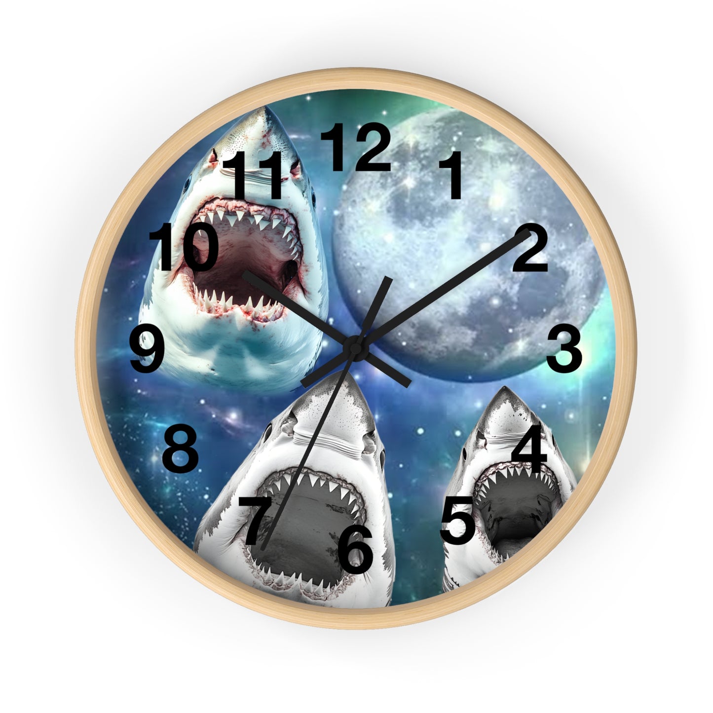 Sharks Howling at the Moon Wall Clock | Great White Shark Design | Battery Operated | Perfect Decor Shark Lovers Unique Ocean-Inspired Gift