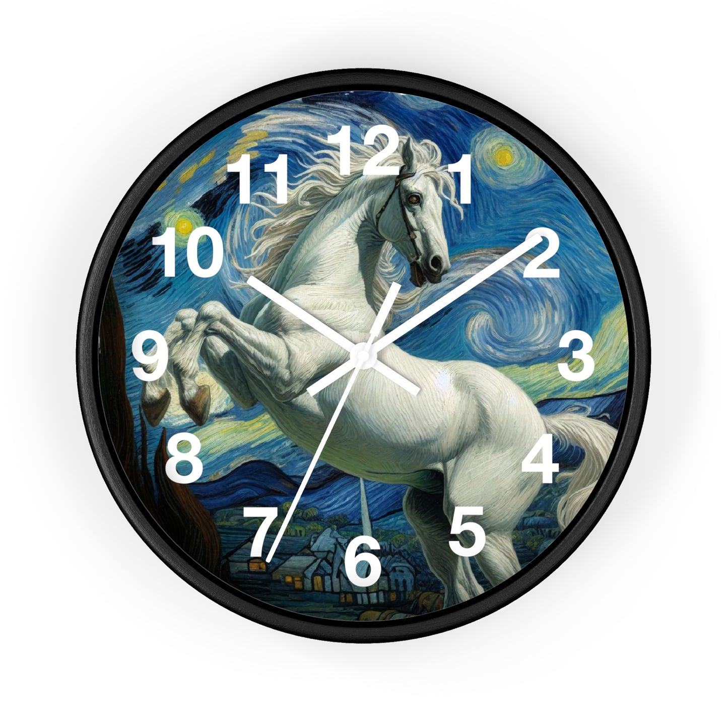 Majestic White Horse Night Sky Wall Clock | Battery Operated | Starry Night-Inspired Art | Perfect Gift Horse Lovers | Enchanting Wall Deco