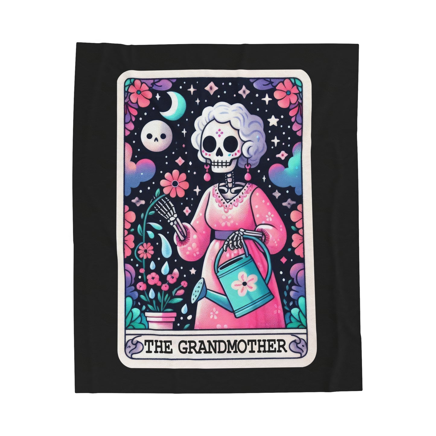 Grandmother Tarot Card Velveteen Plush Throw Blanket | Gift for Grandma | Tarot-Inspired Mother's Day Gift | Cozy Skeleton Blanket Grandmas