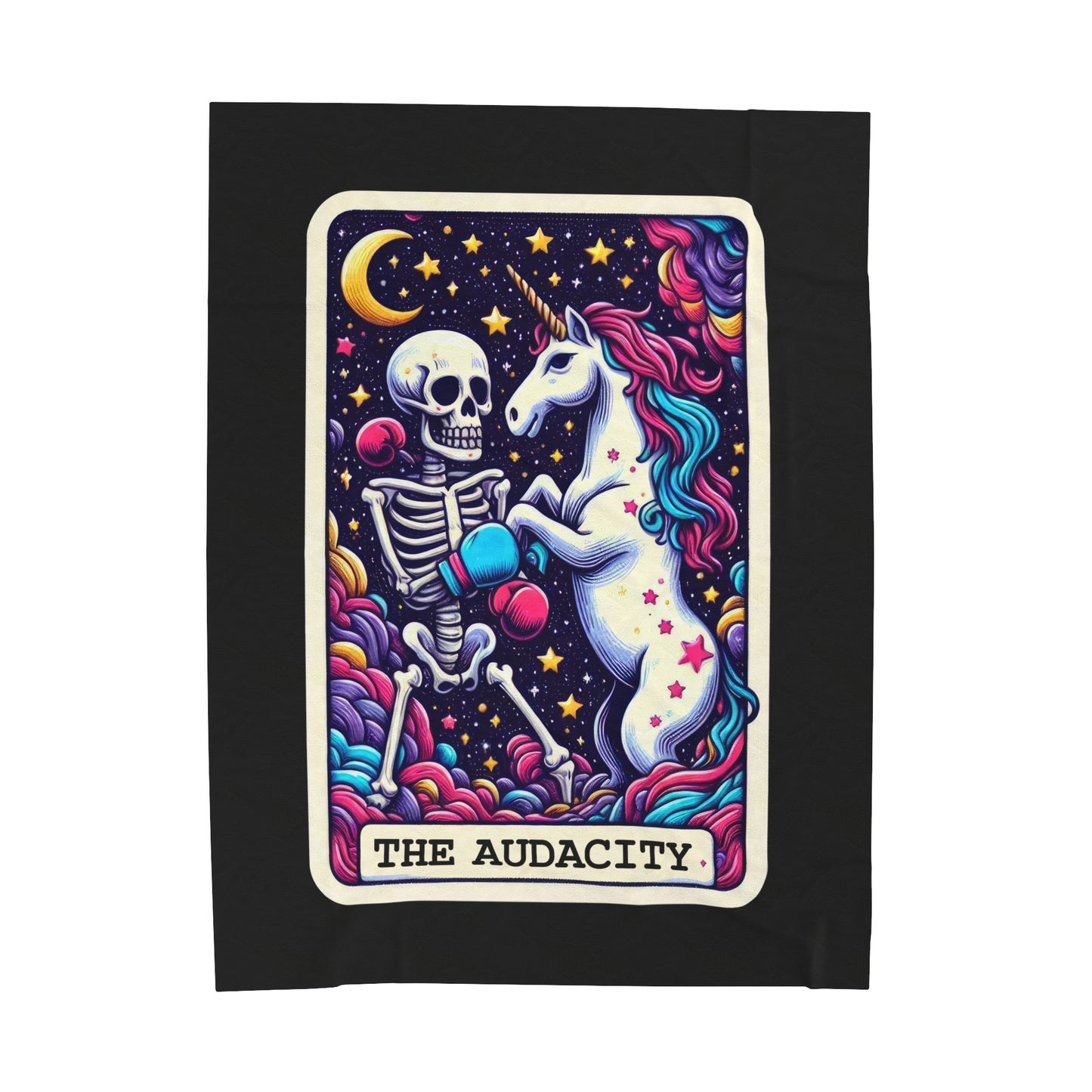 The Audacity Tarot Card Velveteen Plush Throw Blanket | Skeleton Unicorn Blanket Tarot-Inspired Funny Gift | Cozy Blanket Bold Personalities